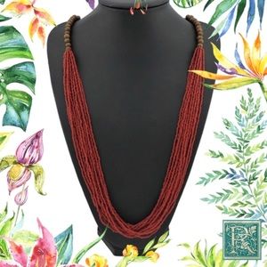 Long Dark Red/Wine color Multiple Row Handmade Seed Beaded Statement Necklace​